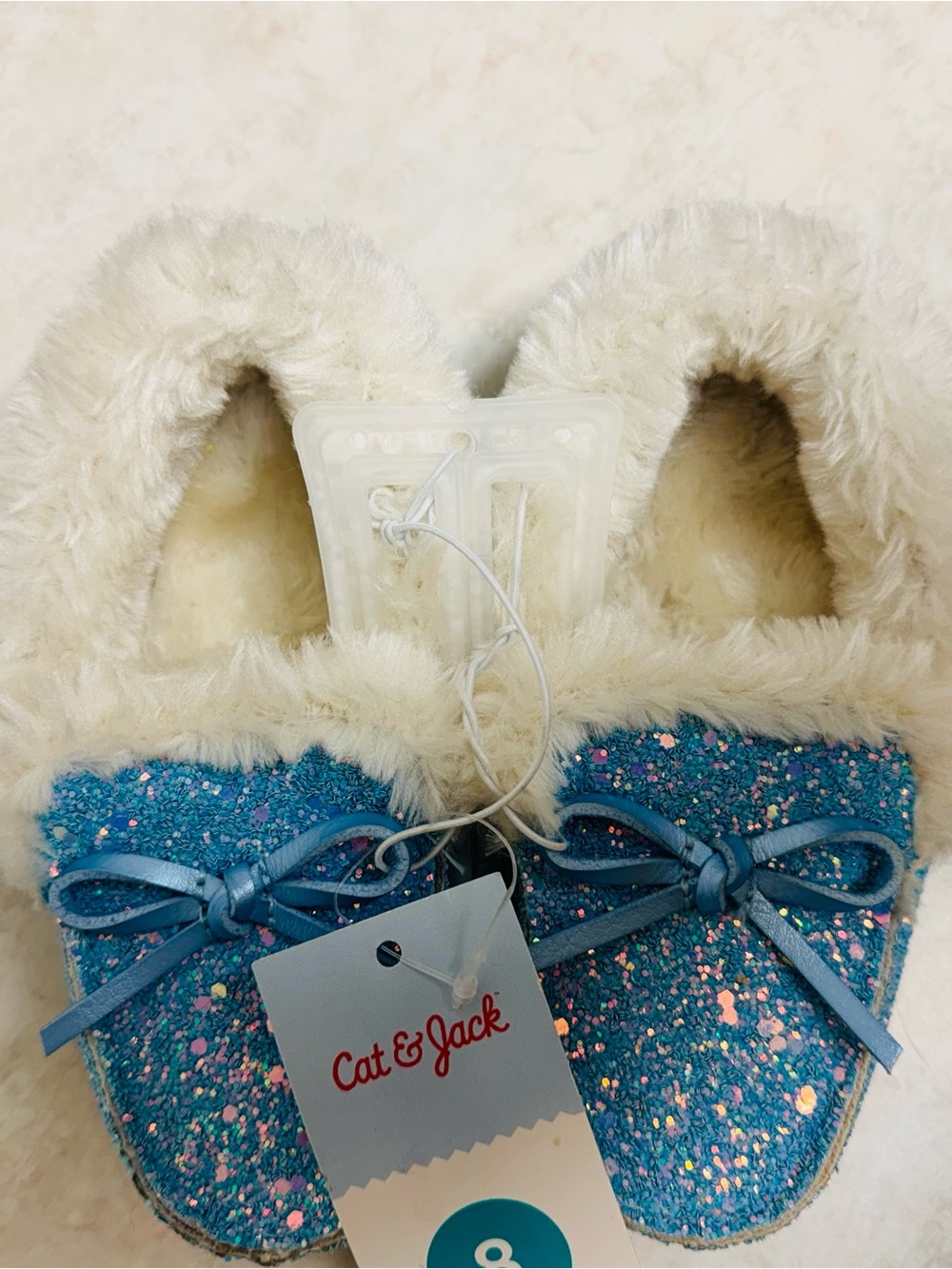 Cat & Jack Blue Glitter Faux-Fur Lined Slippers